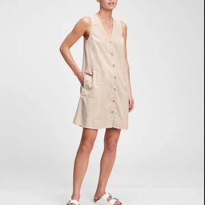 GAP Khaki Sleeveless V-neck A-line Neutral Dress Large
